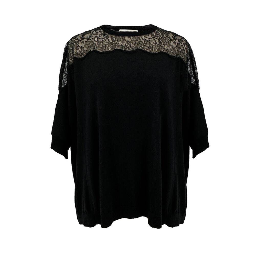 VALENTINO GARAVANI Lace Panel Detail Sweater in Black S